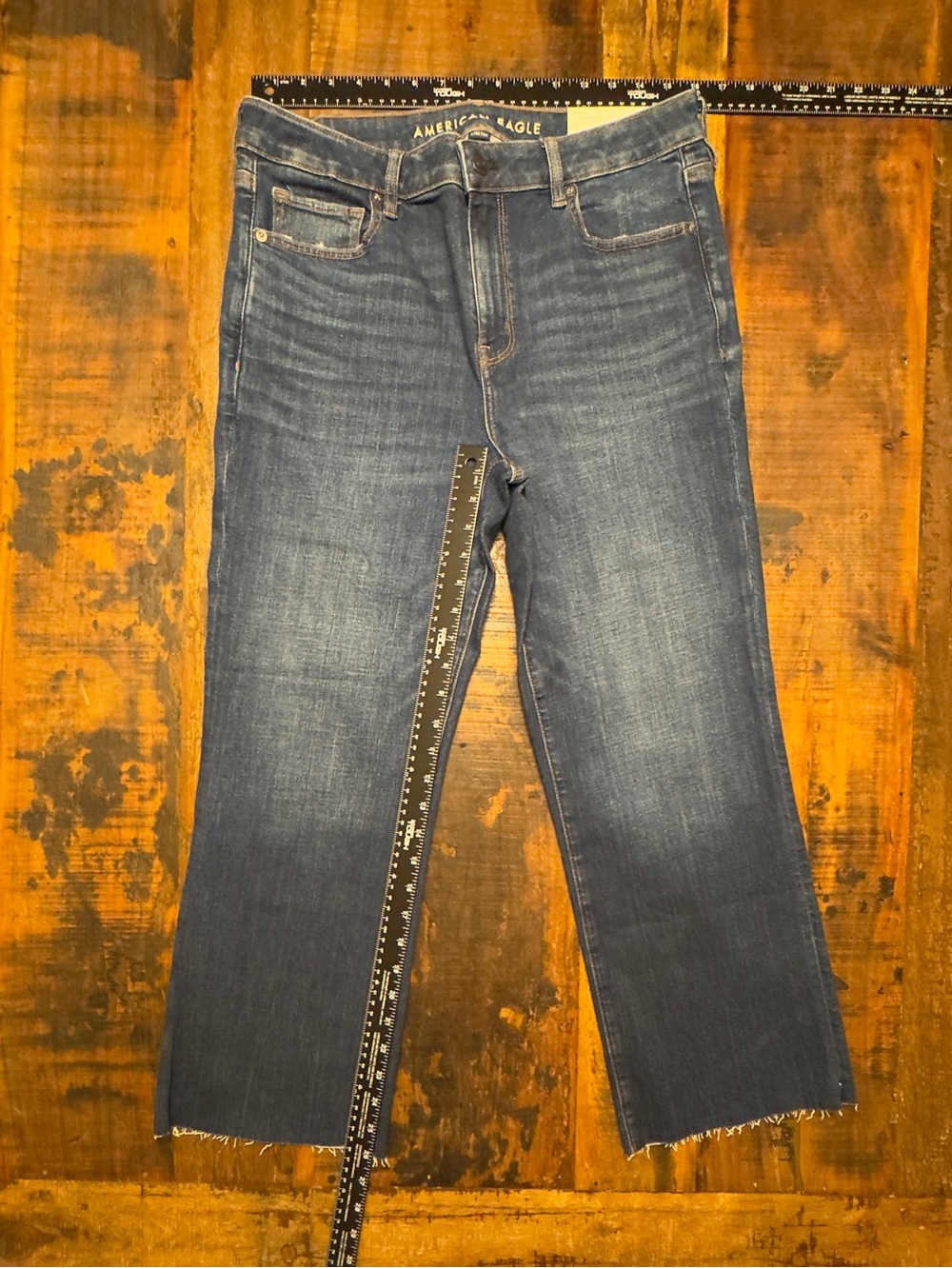 American Eagle Dark Wash High-Rise Kick Boot Crop Jeans 14 NWT